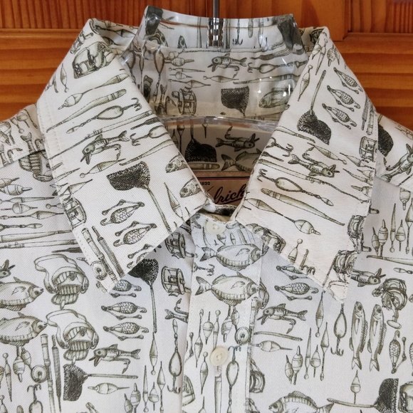 Woolrich Fishing Print Button Down Shirt Cotton XL Green Nature Hiking F… - Picture 4 of 6